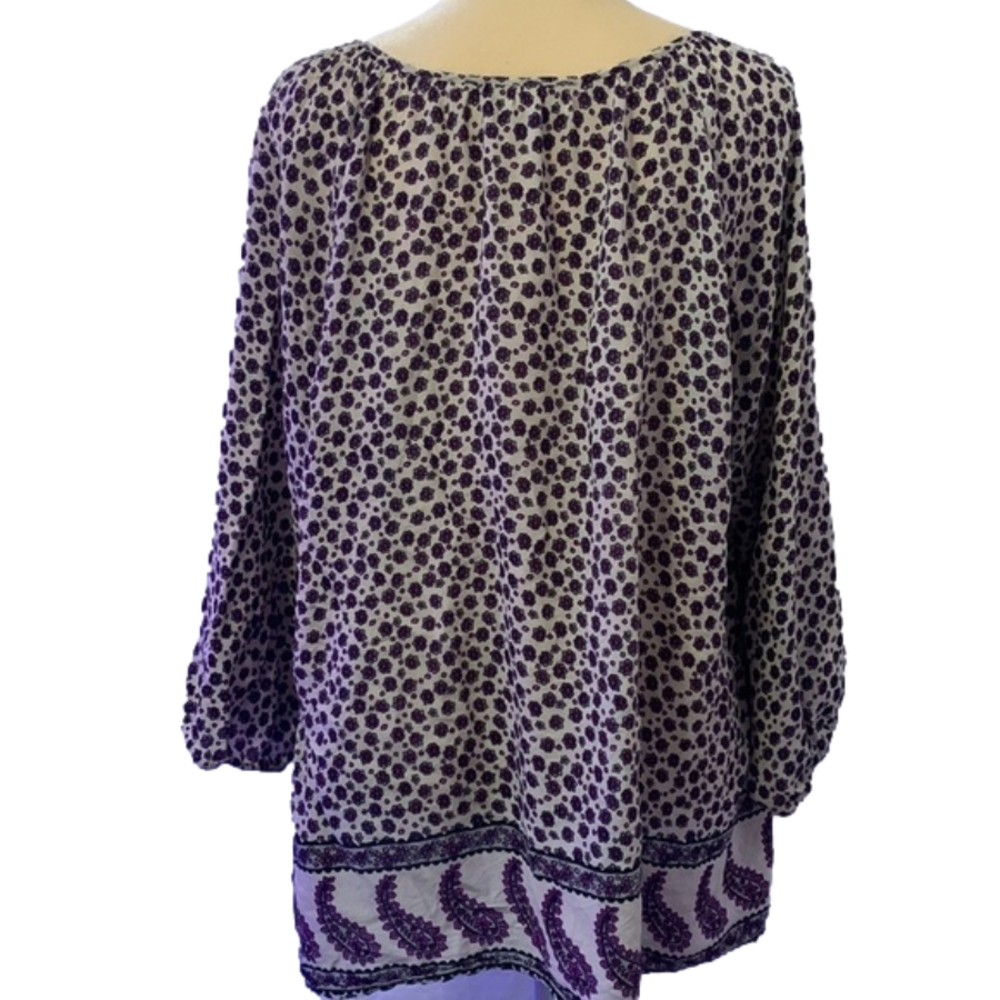 Forever 21 Purple & Cream Floral Lightweight Long Sleeve Top 3X - Picture 2 of 10